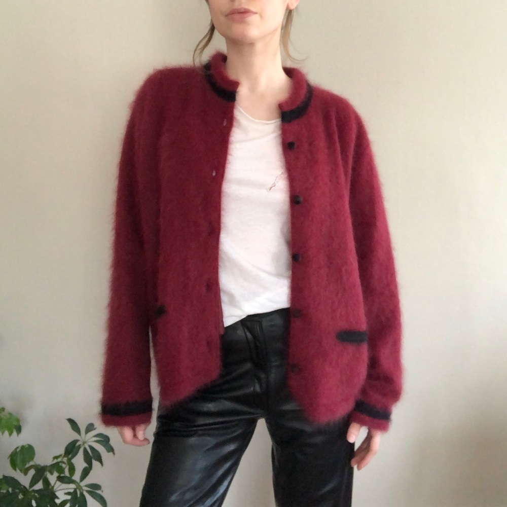 Burgundy vintage angora cardigan